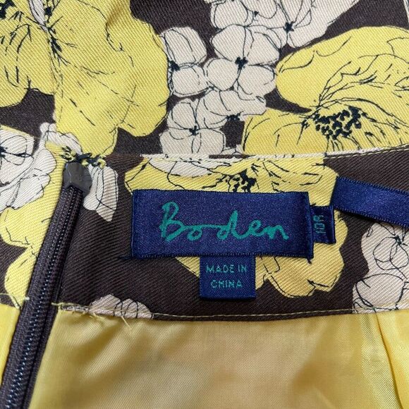 Boden Floral Pencil Skirt Size US 6 UK 10R Yellow Brown Pockets Lined Pleated - Picture 6 of 13